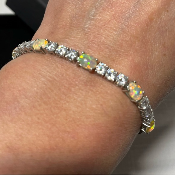 Silver tone Opal Tennis Bracelet. Unsure of the materials. Vintage. Beautiful - Picture 3 of 7